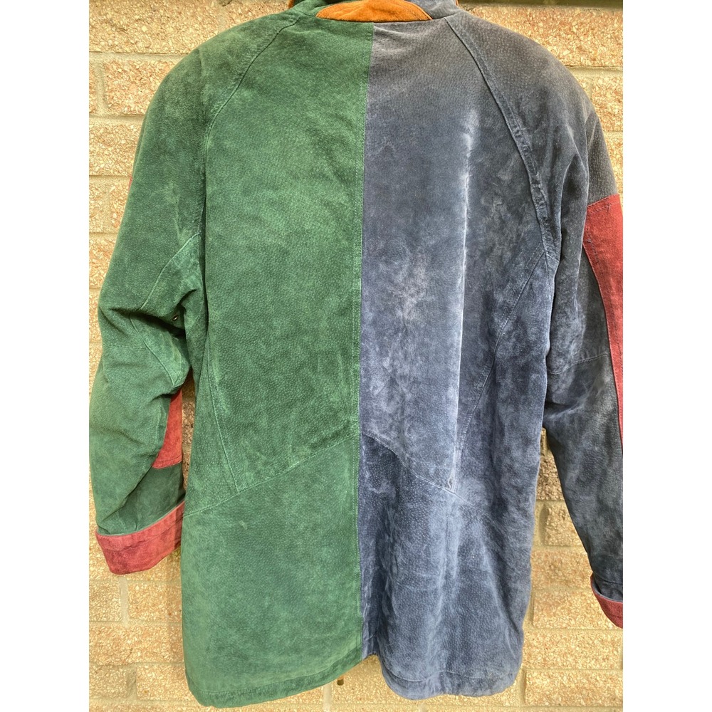 Vintage 1990s Suede Leather Colorblock Jacket Large Retro Parka Coat Granola 90s - Picture 2 of 6
